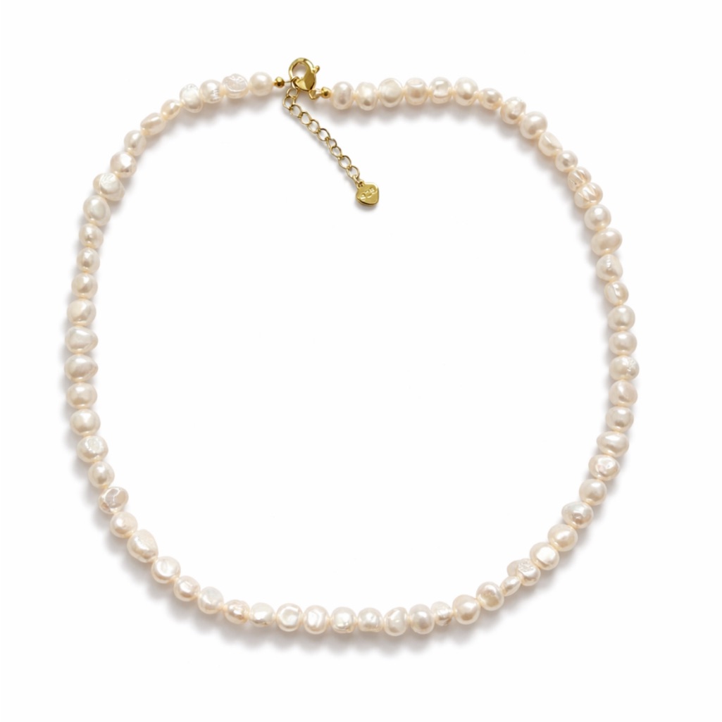 Real Freshwater Pearl Choker Necklace 5-6mm Baroque 925 Silver Gold Plate 17-18”